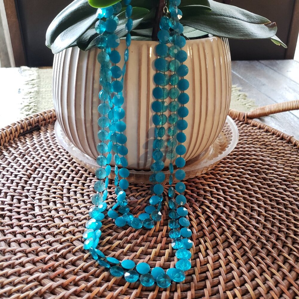 Vintage 45" Double Strand Blue Faceted Plastic Necklace